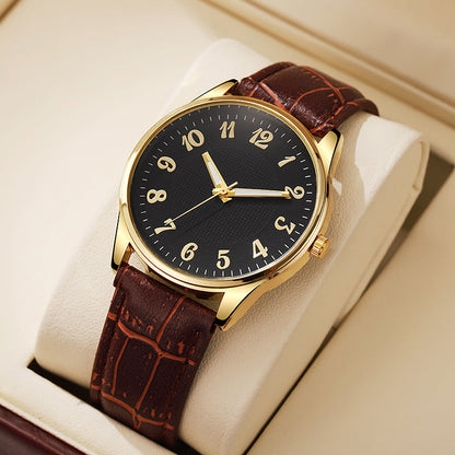 Quartz Mens Business-style Alloy Luminous Luxury Wristwatch With A Leather-band Feel