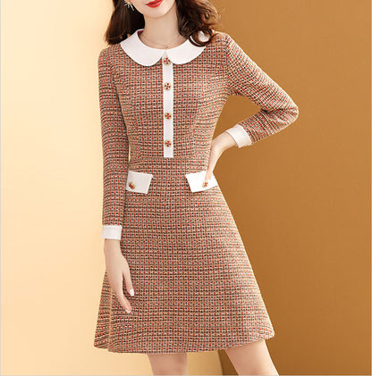 Celebrity Temperament Doll Collar Tweed Dress