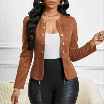Womens Double-breasted Long-sleeve Suit Jacket Without Lining