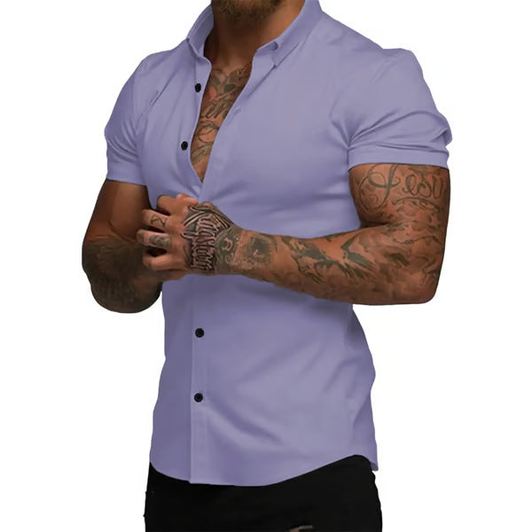 Solid-color Shirt Thin Short-sleeve Shirt For Men