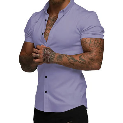 Solid-color Shirt Thin Short-sleeve Shirt For Men