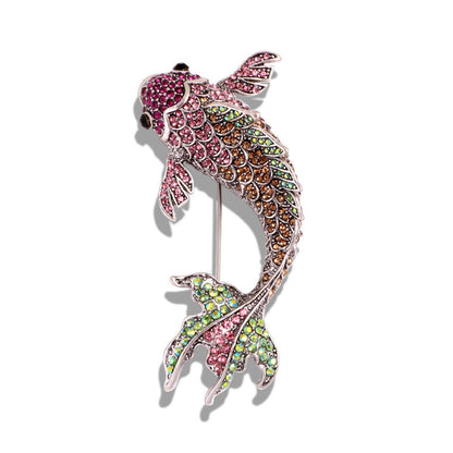 Chinese-style Red Koi Rhinestone Brooch