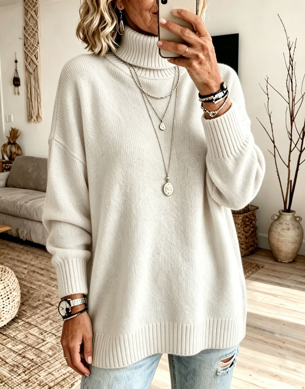 Women's Solid-color Loose-fitting Turtleneck Sweater