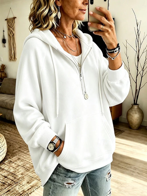Womens Half-Placket Pullover Corduroy Hoodie