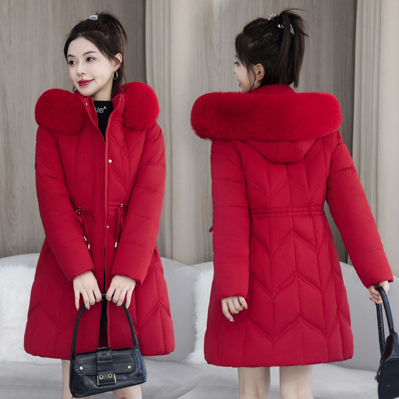 Large Fur Collar Coat Mid-length Thickened Cotton Jacket