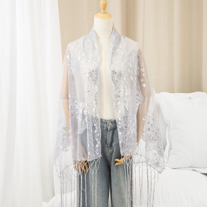 Evening Gown Paired With A Tassel Scarf