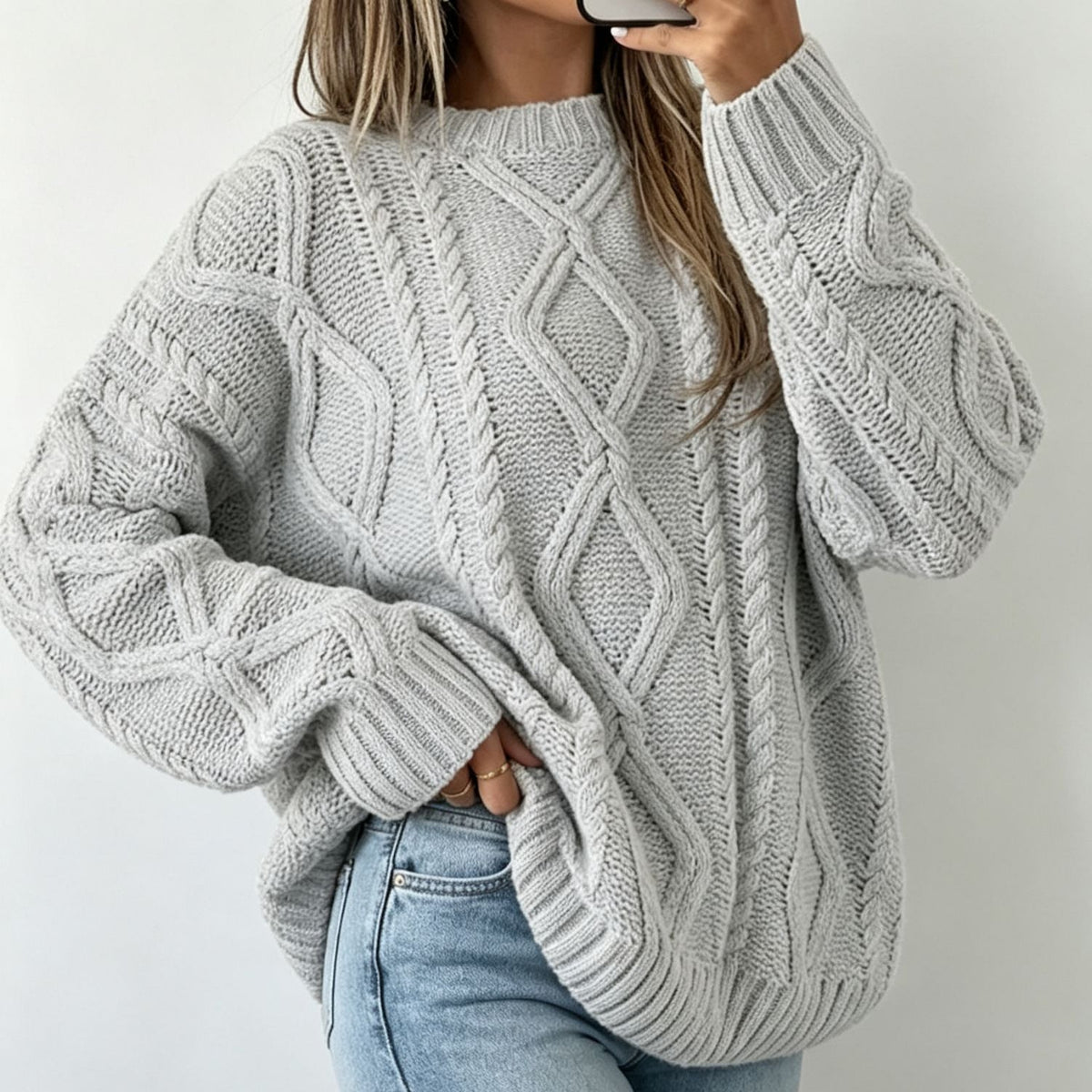 Women's Round-neck Solid-color Loose-fit Casual Sweater