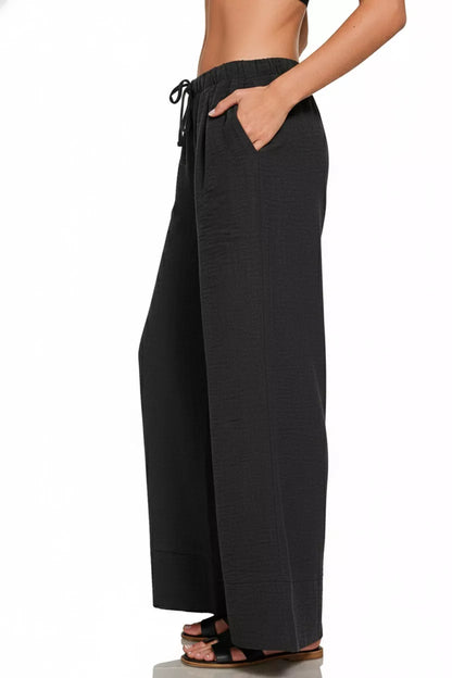 Zenana Woven Airflow Drawstring Pants