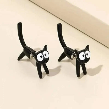 Black Cat Front And Back Stud Earrings For Women