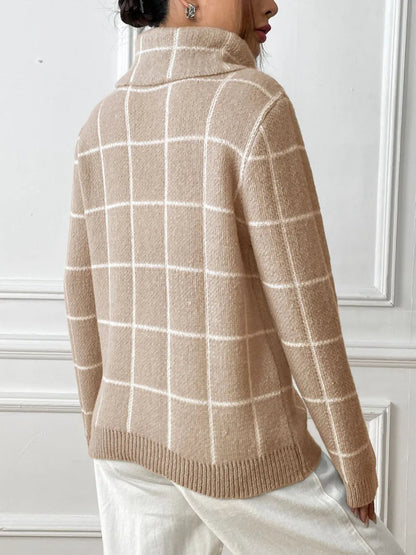 Bottom layer shirt contrasting plaid high neck sweater top