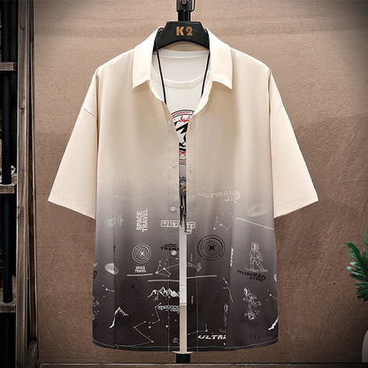 Summer Thin Ice Silk Shirt Loose Collar T-shirt Fattening Type Fat Man