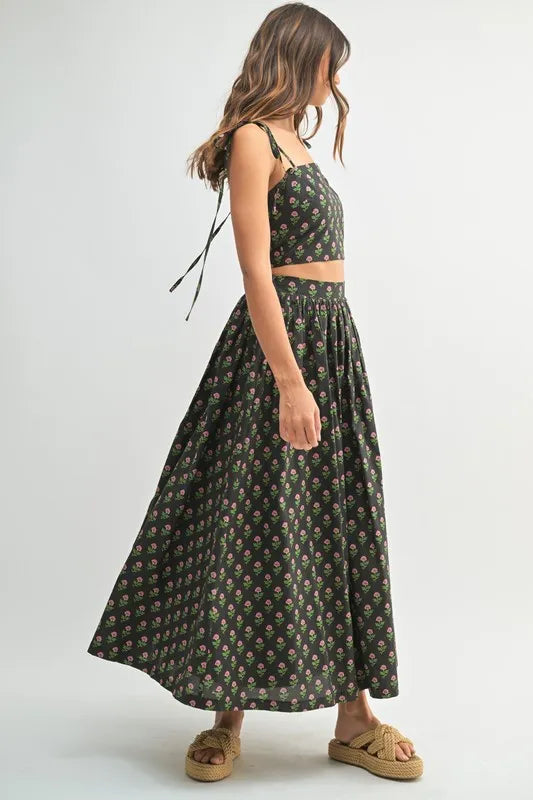 MABLE Floral Crop Top and Skirt Set