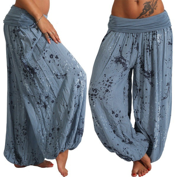 Women's Casual Loose Wide-Leg Pants With Digital Print And Drawstring