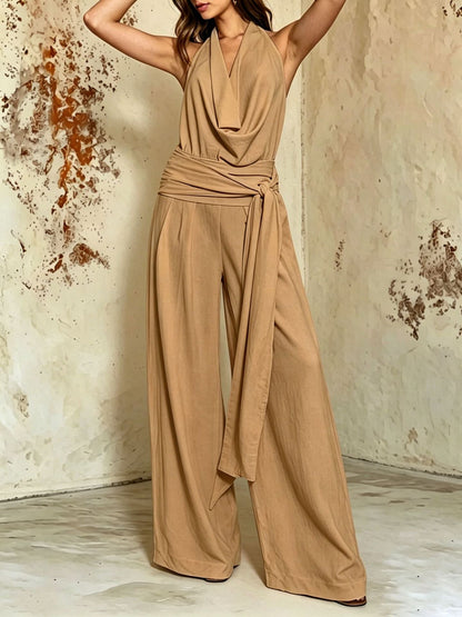 Sexy And Chic Backless Lace-up Halter Wide-leg Jumpsuit For Women