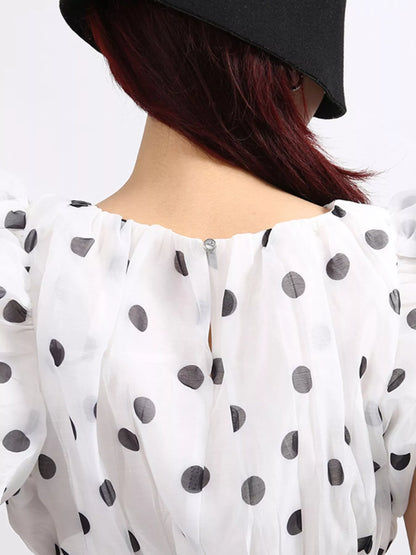 Polka Dot Puff Sleeve Top and Skirt Set
