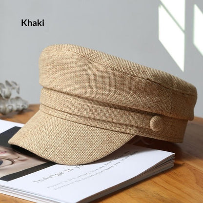 Japanese-style Retro Solid-color Flat-top Cotton-linen Sailor Hat For Women