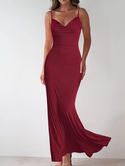 Amazon Cross-border Foreign Trade Summer Off-shoulder Slip Dress, Simple Solid Color Slim-fit Bodycon Fishtail Midi Dress