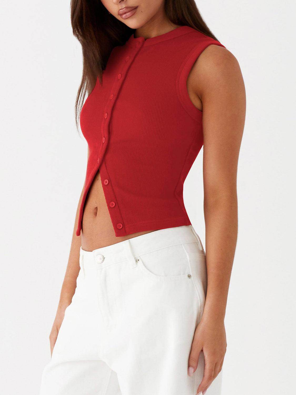 Lovelet Button Up Round Neck Tank for Stylish Comfort