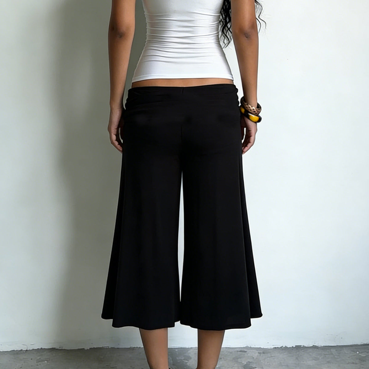 Women's Pleated Metal-Button Flared Low-Waist Cropped Pants