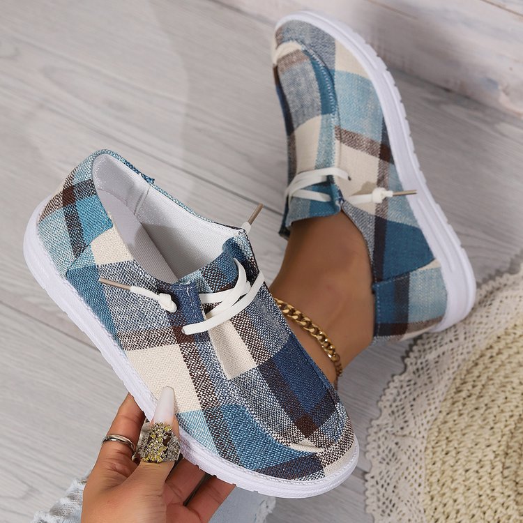 Plaid Lace-up Pumps For Women