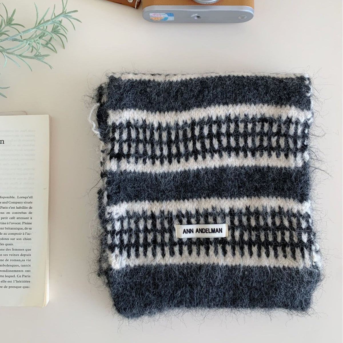 Women's Retro Striped Plaid Jacquard Knitted Scarf
