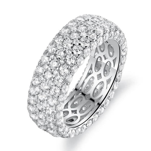 18K White Gold Plated Five Row Eternity Ring Made with Swarovski Elements