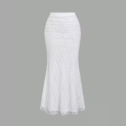 Womens Sheer Lace Hollowed-Out Fishtail Skirt