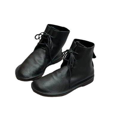 Retro Genuine Leather Martin Boots, Casual Round Toe, Versatile British Style