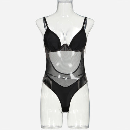 Body Shaping Sling Fashion Draping Tassel Gloves Jumpsuit Suit