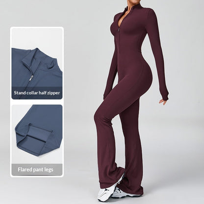 Cross-Border Zippered Cloud-Like Long-Sleeved Yoga Jumpsuit High-Intensity Fitness All-In-One Bodysuit 2012