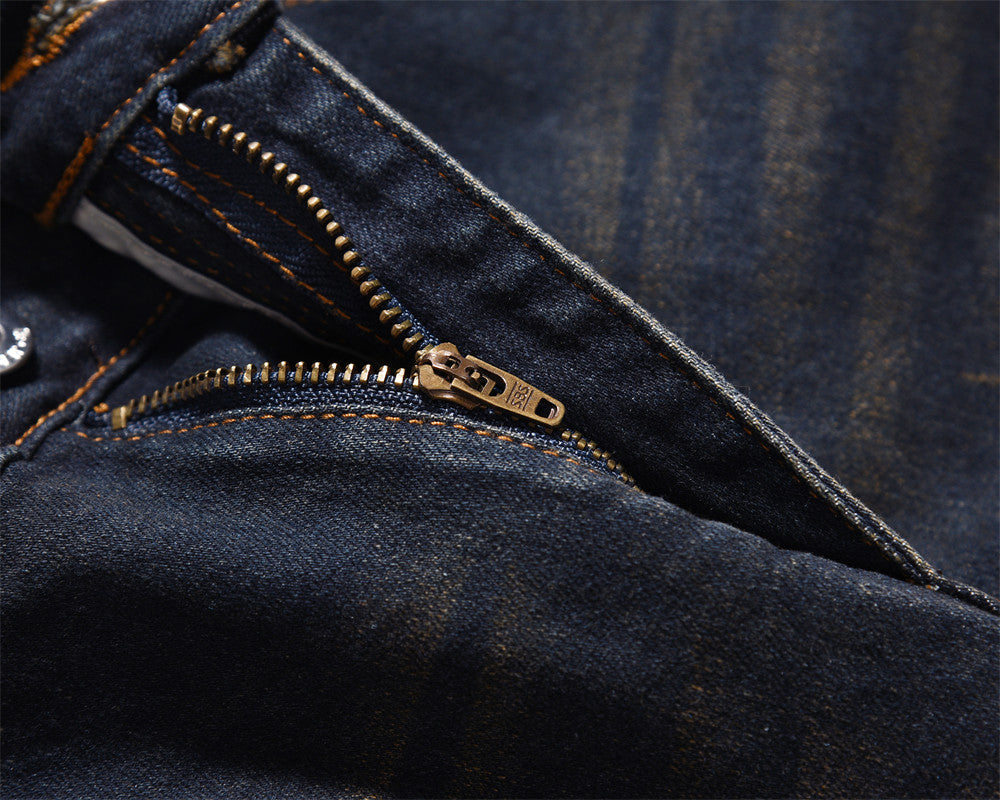 Fashion American Retro Worn Jeans Men