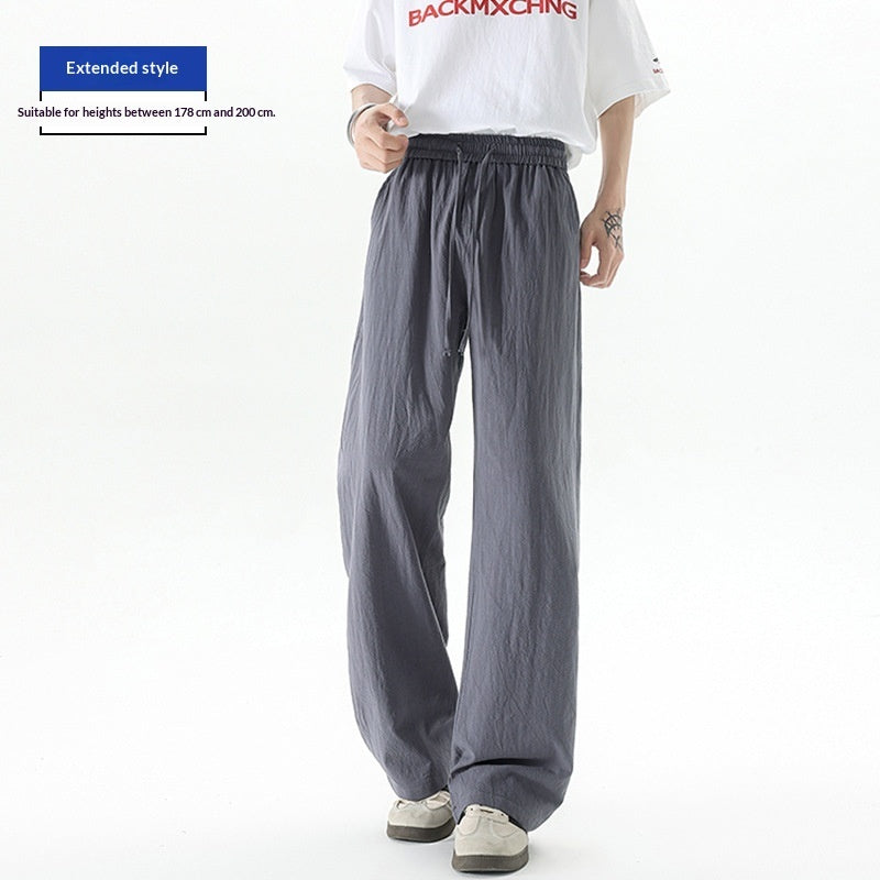 Mens Summer Thin-Style Loose Straight-Leg Ice Cotton Extended Casual Pants