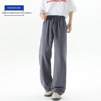 Mens Summer Thin-Style Loose Straight-Leg Ice Cotton Extended Casual Pants