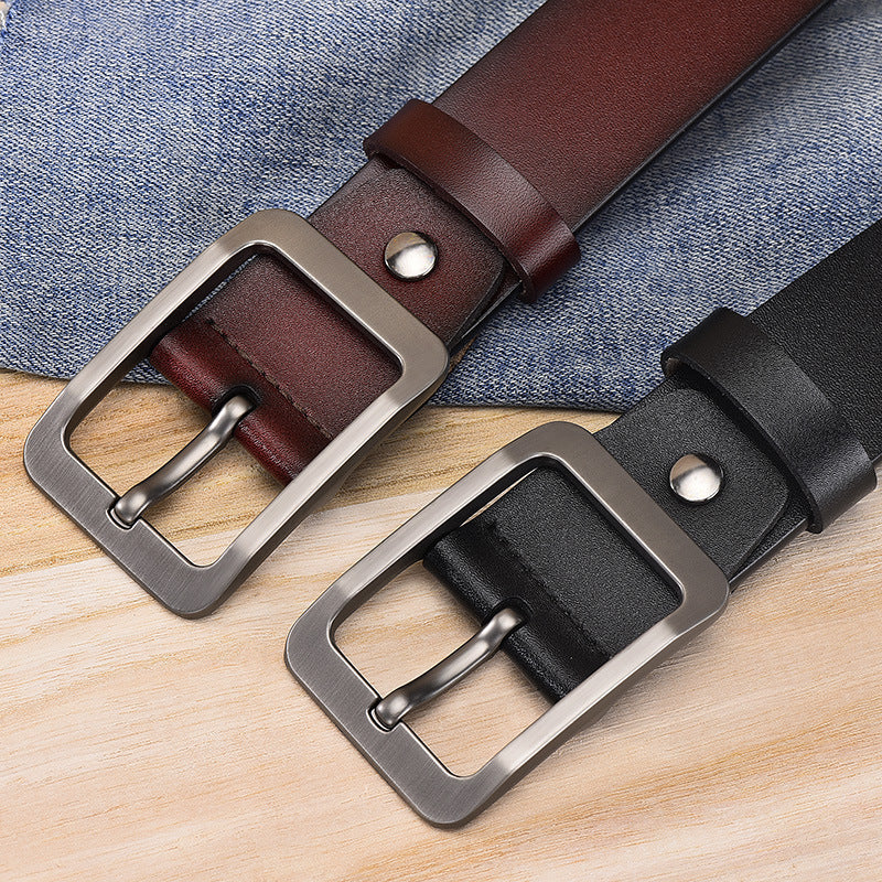 Factory Direct Sales Men's Pin Buckle Belt Casual Versatile Cowhide Men's Belt Genuine Leather Belt Men's Embossed Logo