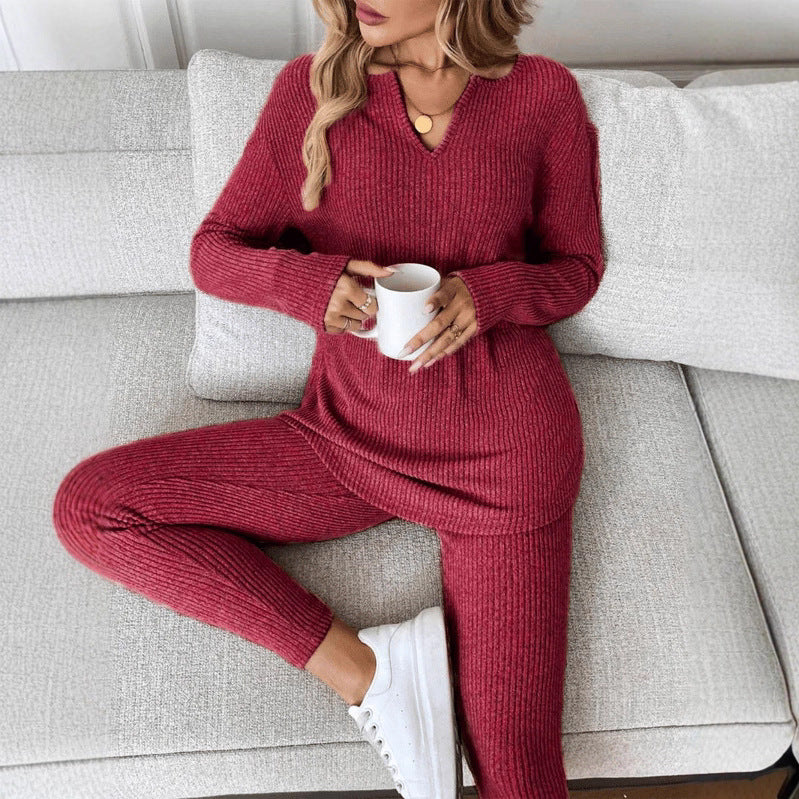 V-neck Design Simple And Stylish Casual Loungewear Set For Women