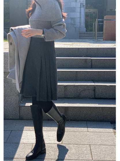 Wool Pleated Skirt For Women
