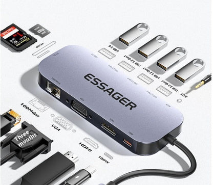 11-in-1 Expansion Dock Typ-c HUB Multi-function Gigabit Network Port Cable Seperater