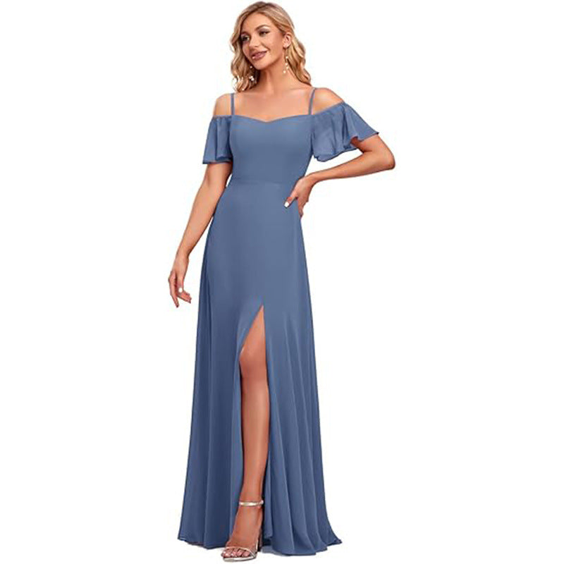 Off-shoulder Chiffon Maxi Dress, Womens Evening Gown
