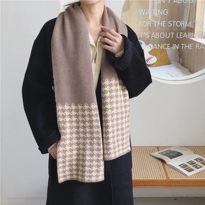 Houndstooth Dual-use Long Thick Woolen Warm Scarf
