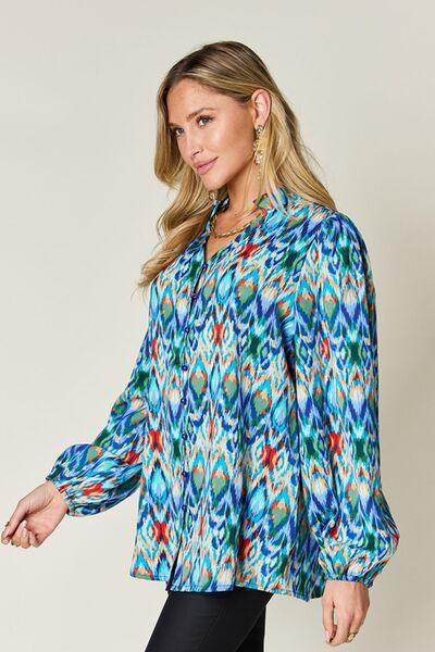 Double Take Full Size Printed Balloon Sleeve Blouse for Women