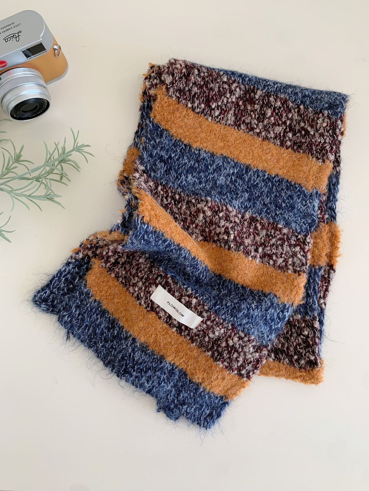 Korean-style Color-block Striped Scarf For Women
