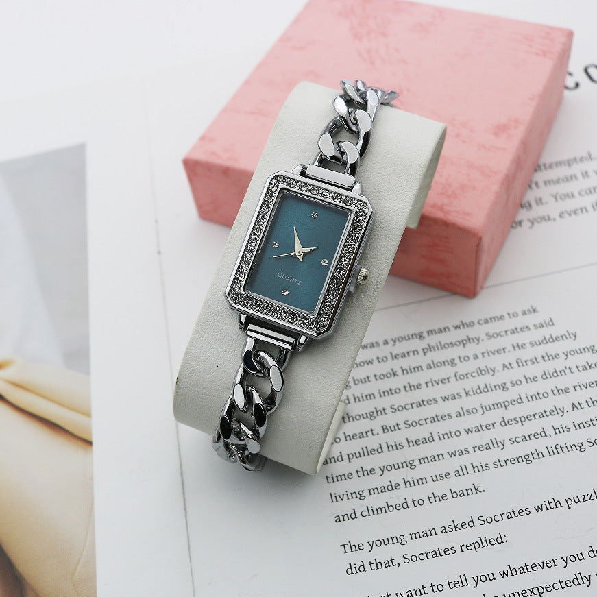 Rectangular Rhinestone Bracelet Watch Alloy Steel Band