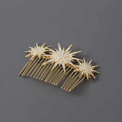 Large And Small Diamond-studded Vintage Hair Comb With A Starry Design