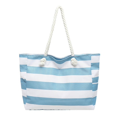 Womens Large-Capacity Striped Beach Tote Bag