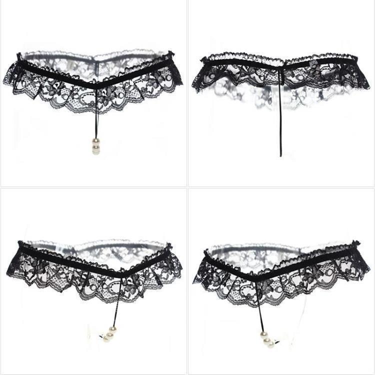 Sexy Lace Pearl Massage Opening Underpants