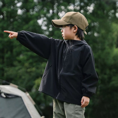 Hooded Windproof Outdoor Jacket For Older Children