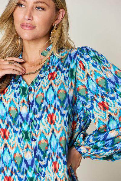 Double Take Full Size Printed Balloon Sleeve Blouse for Women