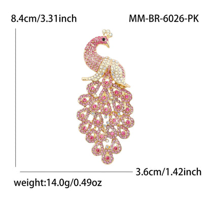 Diamond-Encrusted Peacock Brooch Colorful Animal Corsage
