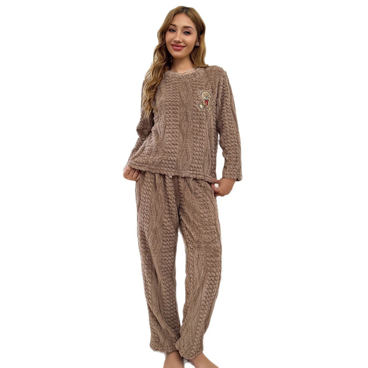Womens Loungewear Cartoon Bear Plush Set