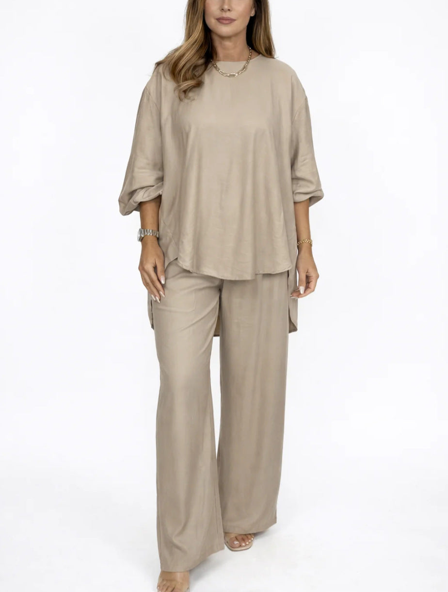 Solid-color Loose-fitting Casual Womens Fashion Two-piece Set